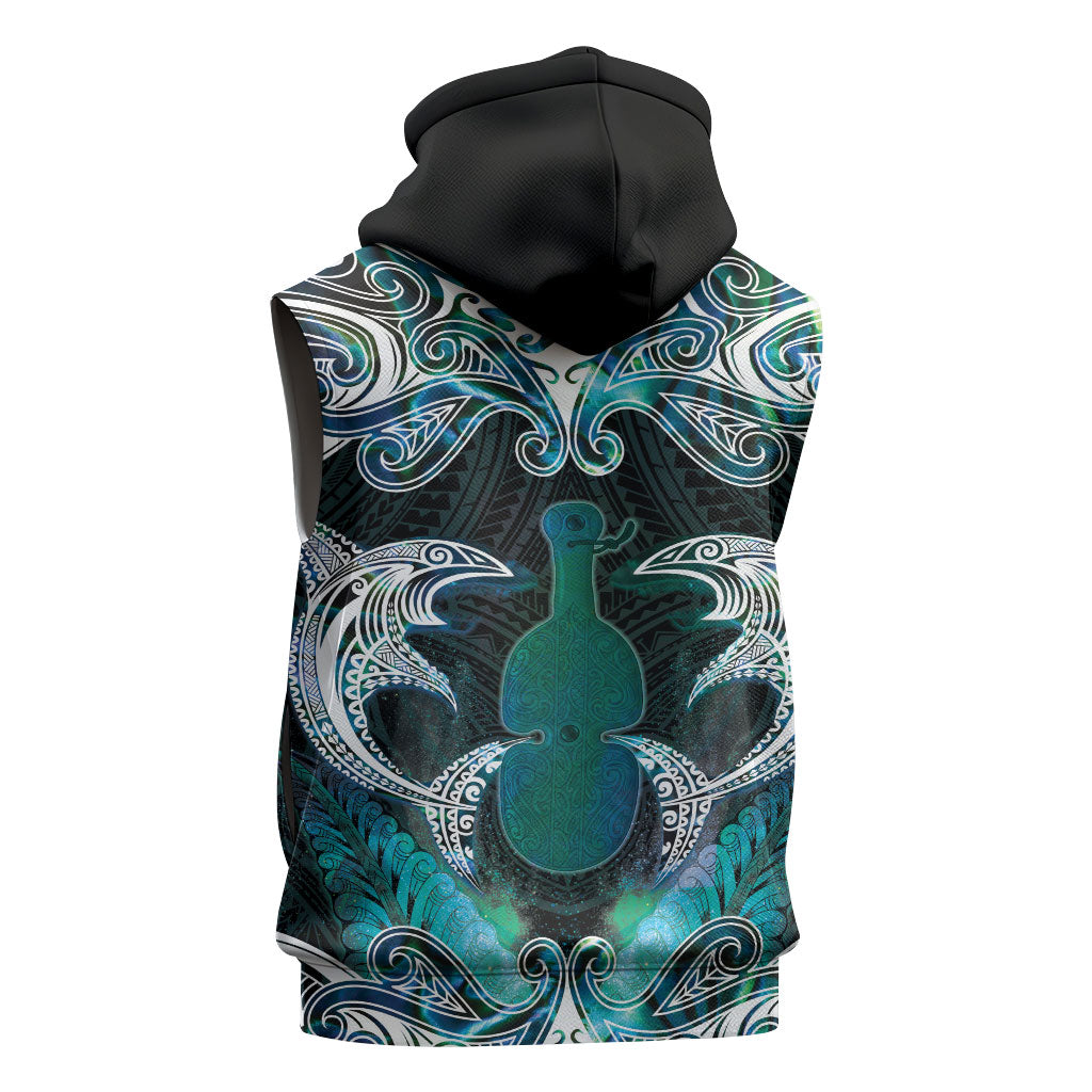New Zealand Kotiate Weapon Sleeveless Hoodie Aotearoa Mango Paua Shell Maori Pattern LT22 - Polynesian Pride
