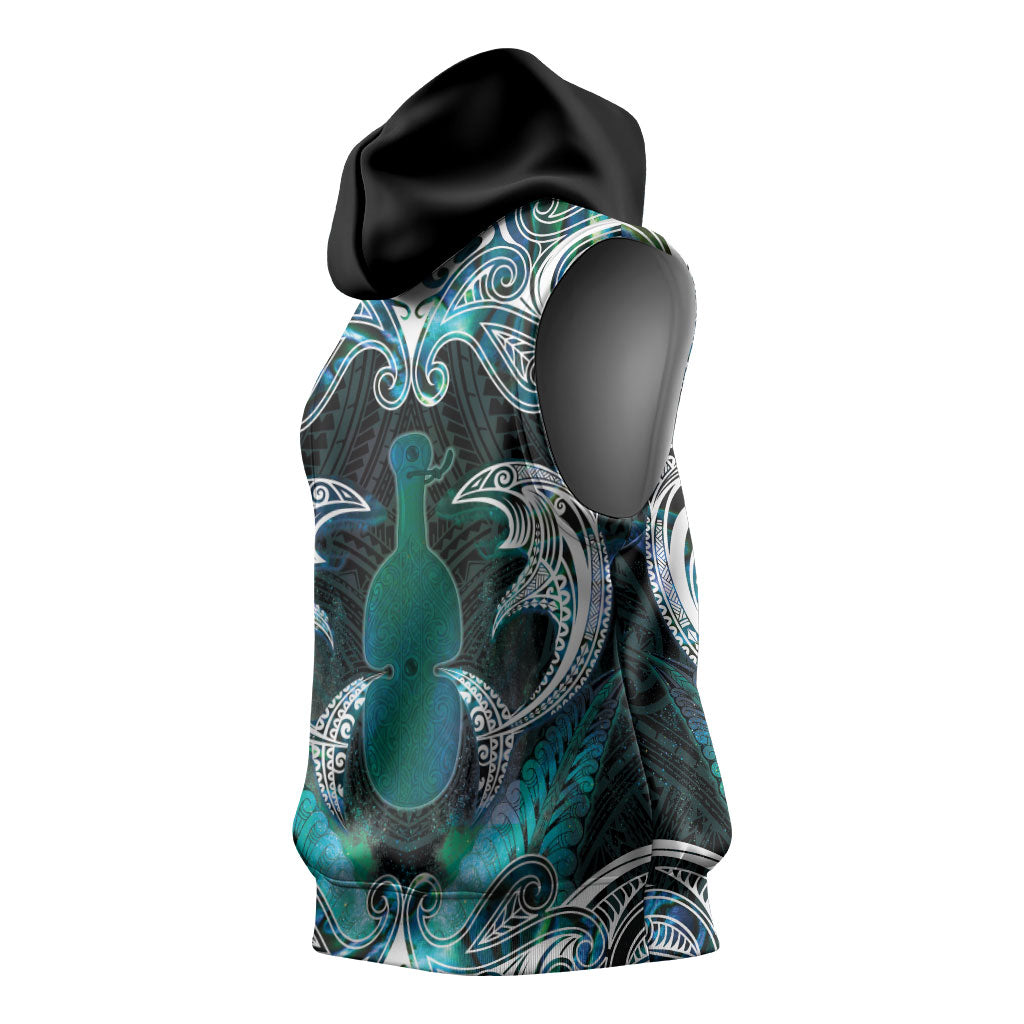 New Zealand Kotiate Weapon Sleeveless Hoodie Aotearoa Mango Paua Shell Maori Pattern LT22 - Polynesian Pride