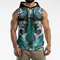 New Zealand Kotiate Weapon Sleeveless Hoodie Aotearoa Mango Paua Shell Maori Pattern LT22 - Polynesian Pride