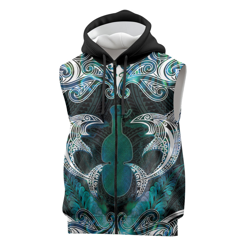 New Zealand Kotiate Weapon Sleeveless Zip Hoodie Aotearoa Mango Paua Shell Maori Pattern LT22 Blue - Polynesian Pride