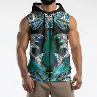 New Zealand Kotiate Weapon Sleeveless Zip Hoodie Aotearoa Mango Paua Shell Maori Pattern LT22 - Polynesian Pride