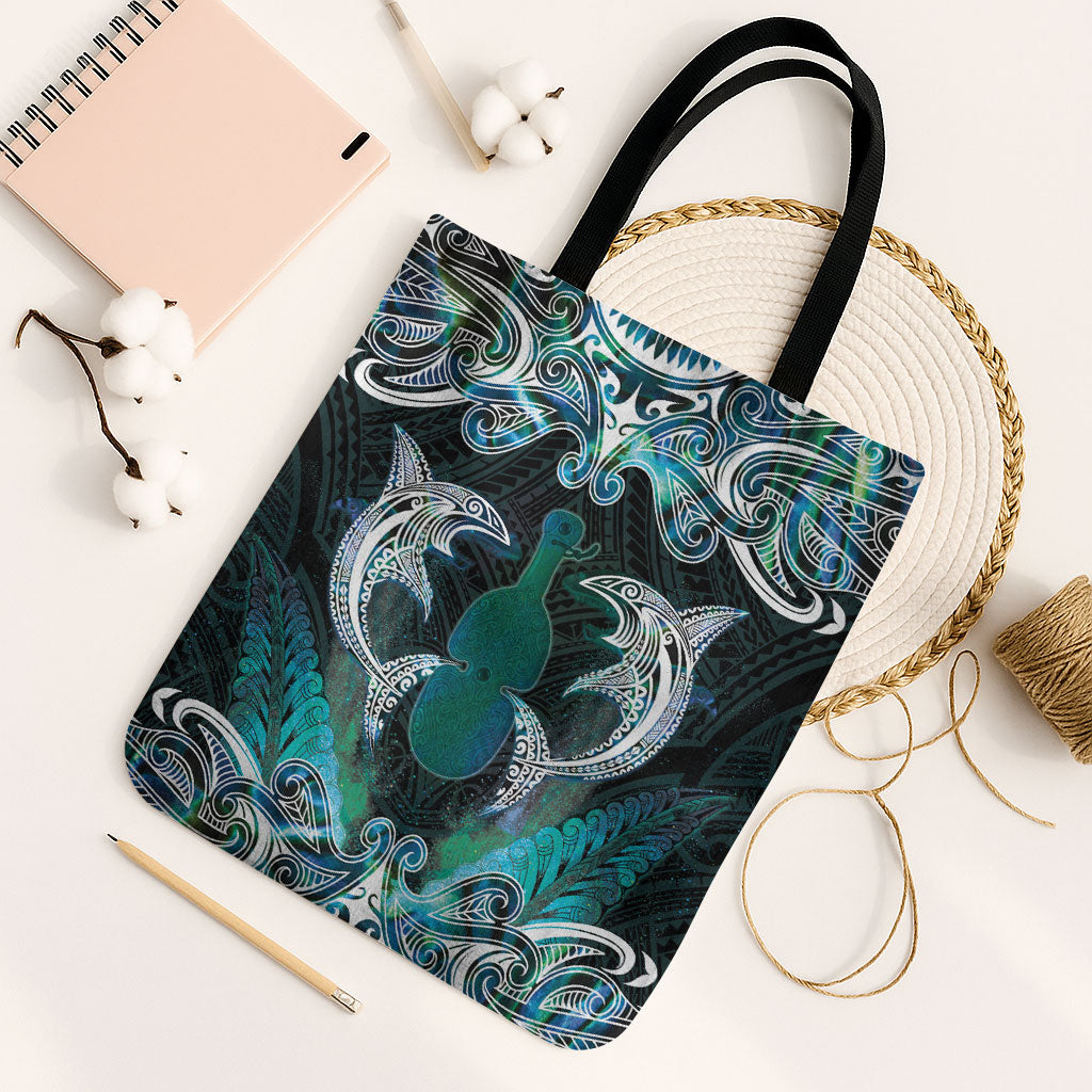 New Zealand Kotiate Weapon Tote Bag Aotearoa Mango Paua Shell Maori Pattern LT22 Black Strap One Size Blue - Polynesian Pride