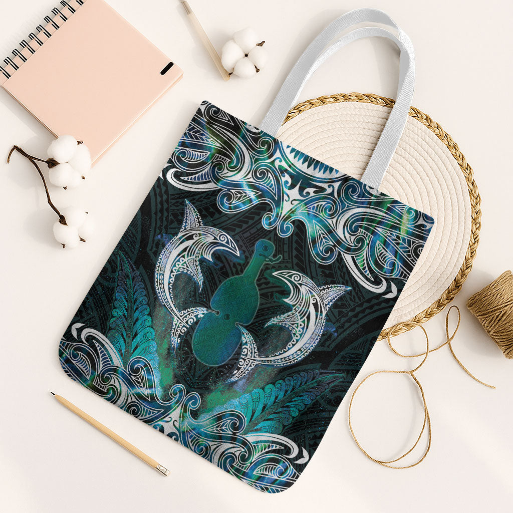 New Zealand Kotiate Weapon Tote Bag Aotearoa Mango Paua Shell Maori Pattern LT22 White Strap One Size Blue - Polynesian Pride