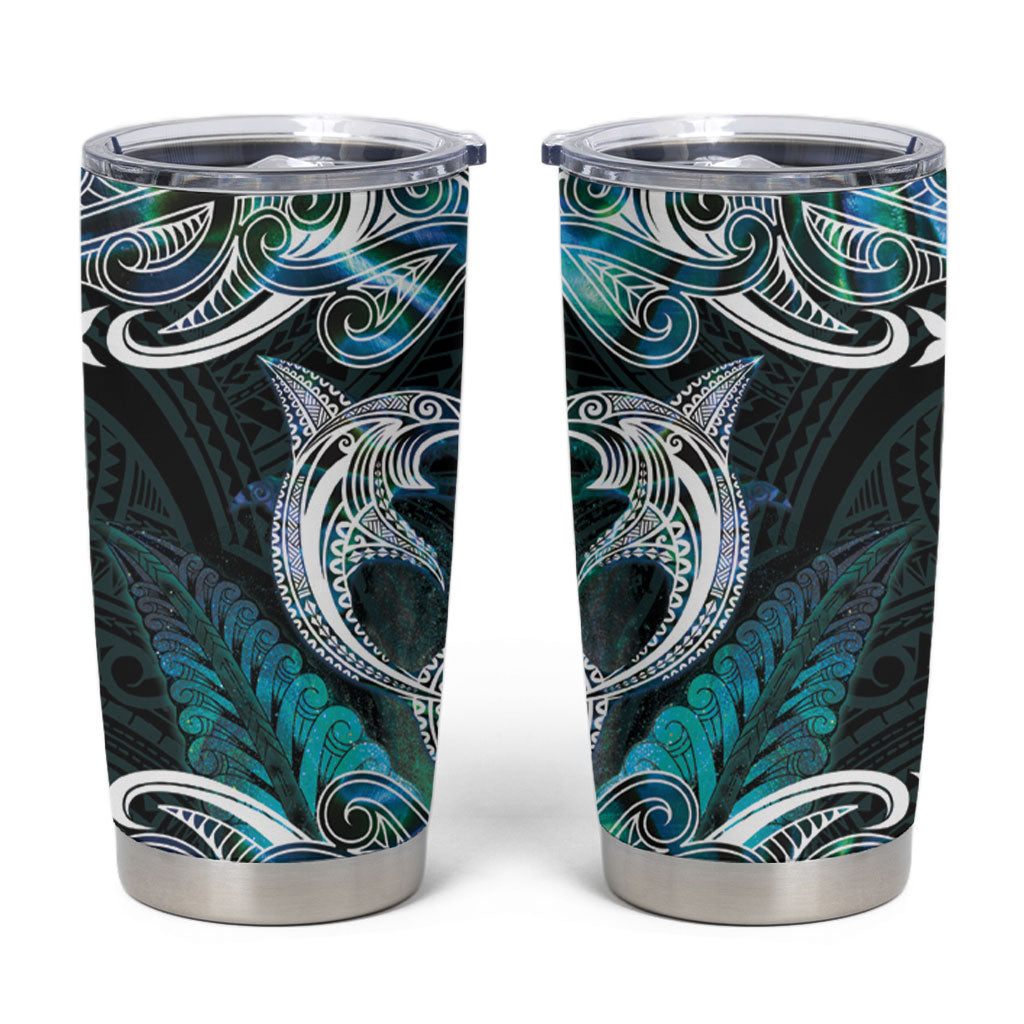 New Zealand Kotiate Weapon Tumbler Cup Aotearoa Mango Paua Shell Maori Pattern LT22 Blue - Polynesian Pride