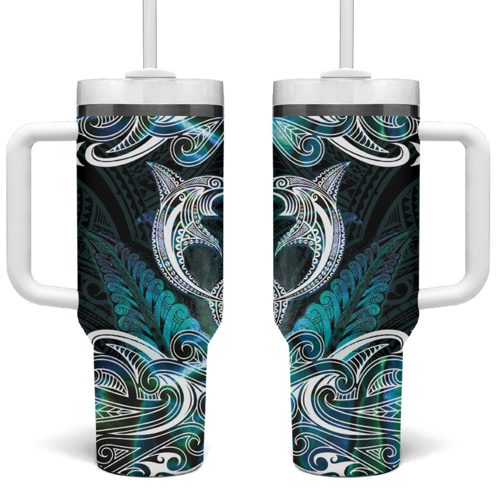 New Zealand Kotiate Weapon Tumbler With Handle Aotearoa Mango Paua Shell Maori Pattern LT22 One Size: 40 oz Blue - Polynesian Pride