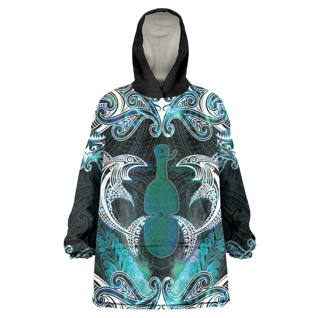 New Zealand Kotiate Weapon Wearable Blanket Hoodie Aotearoa Mango Paua Shell Maori Pattern LT22 One Size Blue - Polynesian Pride
