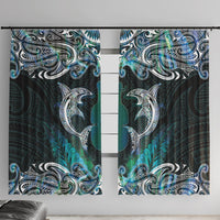 New Zealand Kotiate Weapon Window Curtain Aotearoa Mango Paua Shell Maori Pattern LT22 With Hooks Blue - Polynesian Pride