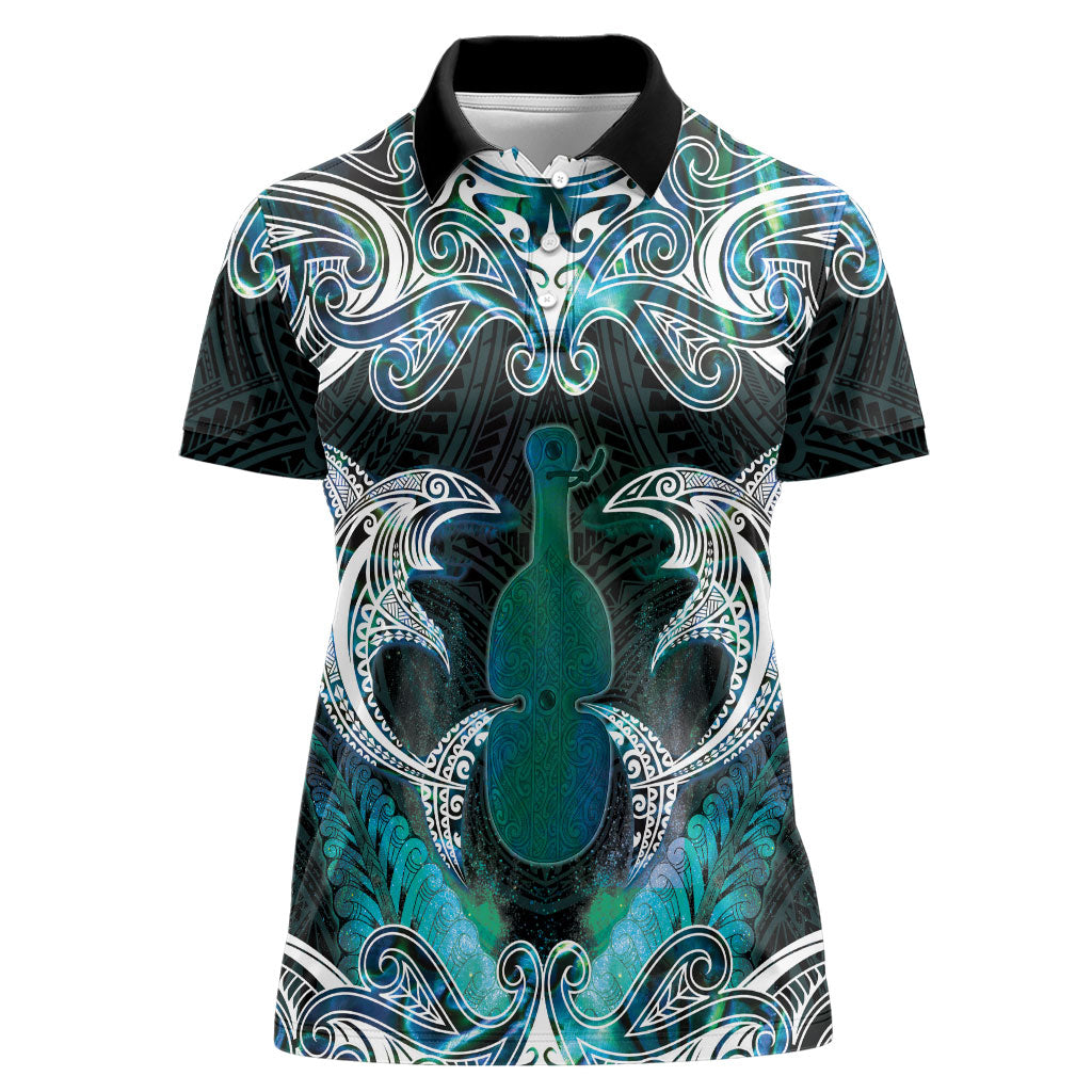 New Zealand Kotiate Weapon Women Polo Shirt Aotearoa Mango Paua Shell Maori Pattern LT22 Female Blue - Polynesian Pride