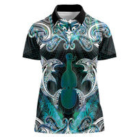 New Zealand Kotiate Weapon Women Polo Shirt Aotearoa Mango Paua Shell Maori Pattern LT22 Female Blue - Polynesian Pride