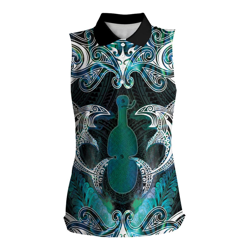 New Zealand Kotiate Weapon Women Sleeveless Polo Shirt Aotearoa Mango Paua Shell Maori Pattern LT22 Female Blue - Polynesian Pride