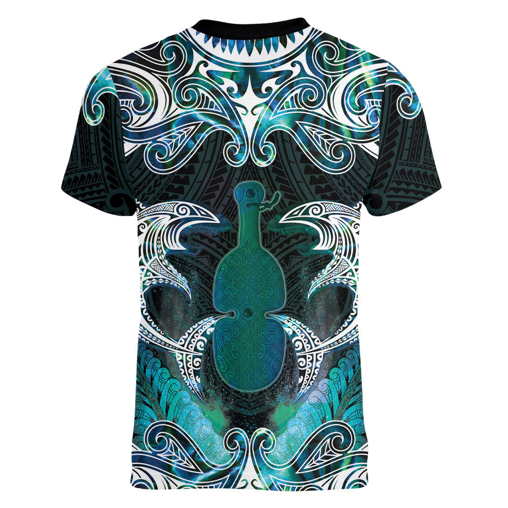 New Zealand Kotiate Weapon Women V-Neck T-Shirt Aotearoa Mango Paua Shell Maori Pattern LT22 - Polynesian Pride