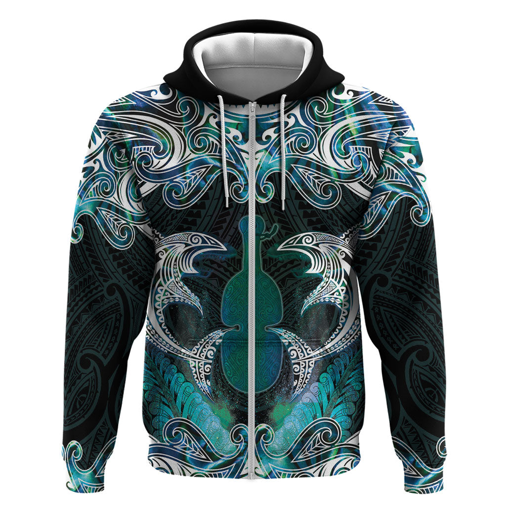 New Zealand Kotiate Weapon Zip Hoodie Aotearoa Mango Paua Shell Maori Pattern LT22 Zip Hoodie Blue - Polynesian Pride