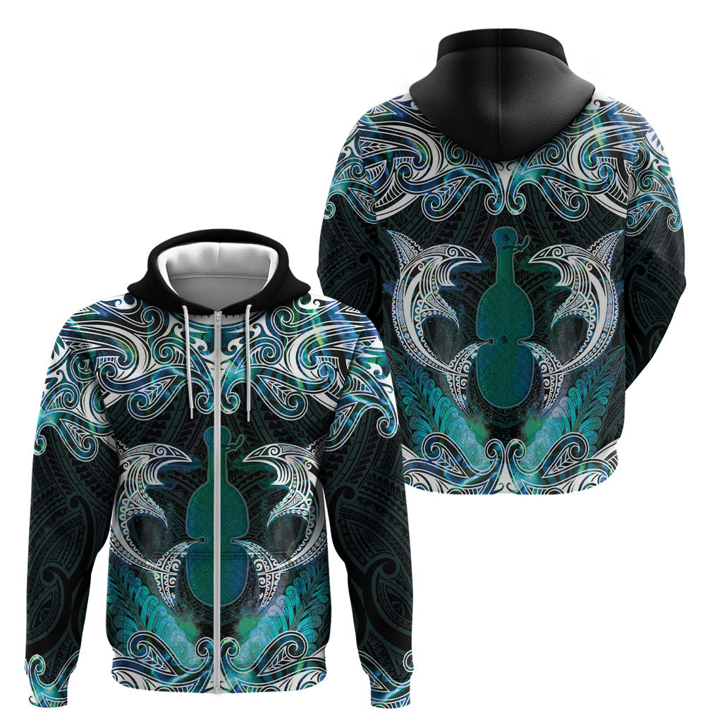 New Zealand Kotiate Weapon Zip Hoodie Aotearoa Mango Paua Shell Maori Pattern LT22 - Polynesian Pride