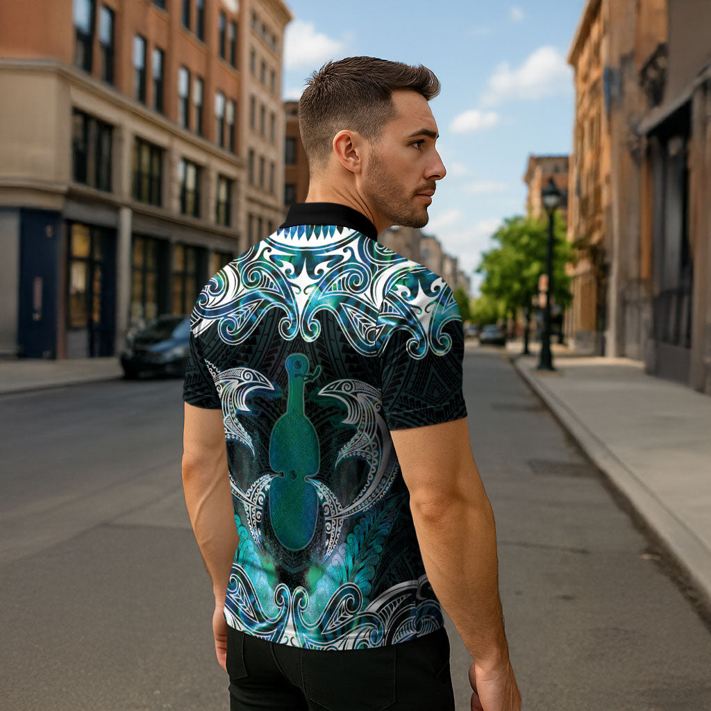 New Zealand Kotiate Weapon Zipper Polo Shirt Aotearoa Mango Paua Shell Maori Pattern LT22 - Polynesian Pride