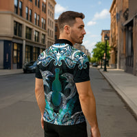 New Zealand Kotiate Weapon Zipper Polo Shirt Aotearoa Mango Paua Shell Maori Pattern LT22 - Polynesian Pride