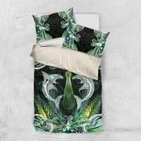 New Zealand Mere Pounamu Weapon Bedding Set Aotearoa Mango Paua Shell Maori Pattern LT22 US Twin 172cm x 218cm Green - Polynesian Pride