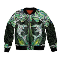 New Zealand Mere Pounamu Weapon Bomber Jacket Aotearoa Mango Paua Shell Maori Pattern LT22 Unisex Green - Polynesian Pride