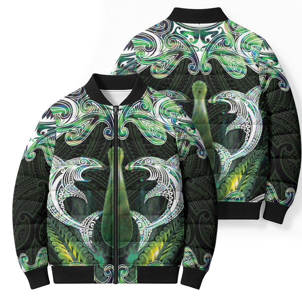 New Zealand Mere Pounamu Weapon Bomber Puffer Jacket Aotearoa Mango Paua Shell Maori Pattern LT22 - Polynesian Pride