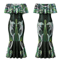New Zealand Mere Pounamu Weapon Couples Matching Mermaid Dress and Long Sleeve Button Shirt Aotearoa Mango Paua Shell Maori Pattern LT22 - Polynesian Pride