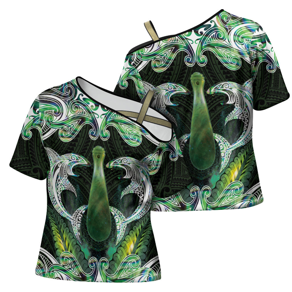 New Zealand Mere Pounamu Weapon Cross Shoulder Shirt Aotearoa Mango Paua Shell Maori Pattern LT22 - Polynesian Pride