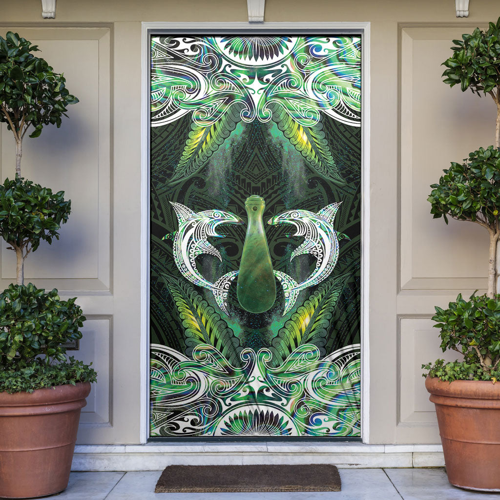 New Zealand Mere Pounamu Weapon Door Cover Aotearoa Mango Paua Shell Maori Pattern LT22 Green - Polynesian Pride