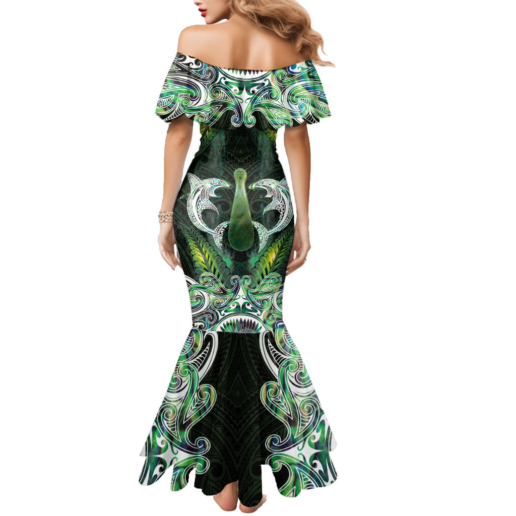 New Zealand Mere Pounamu Weapon Family Matching Mermaid Dress and Hawaiian Shirt Aotearoa Mango Paua Shell Maori Pattern LT22 - Polynesian Pride