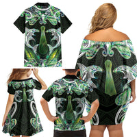 New Zealand Mere Pounamu Weapon Family Matching Off Shoulder Short Dress and Hawaiian Shirt Aotearoa Mango Paua Shell Maori Pattern LT22 - Polynesian Pride