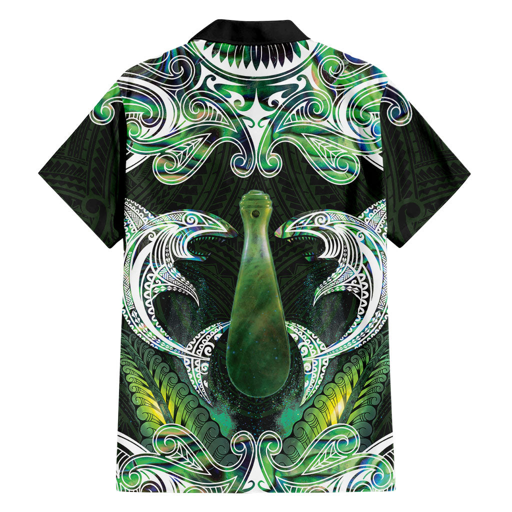 New Zealand Mere Pounamu Weapon Family Matching Off Shoulder Short Dress and Hawaiian Shirt Aotearoa Mango Paua Shell Maori Pattern LT22 - Polynesian Pride