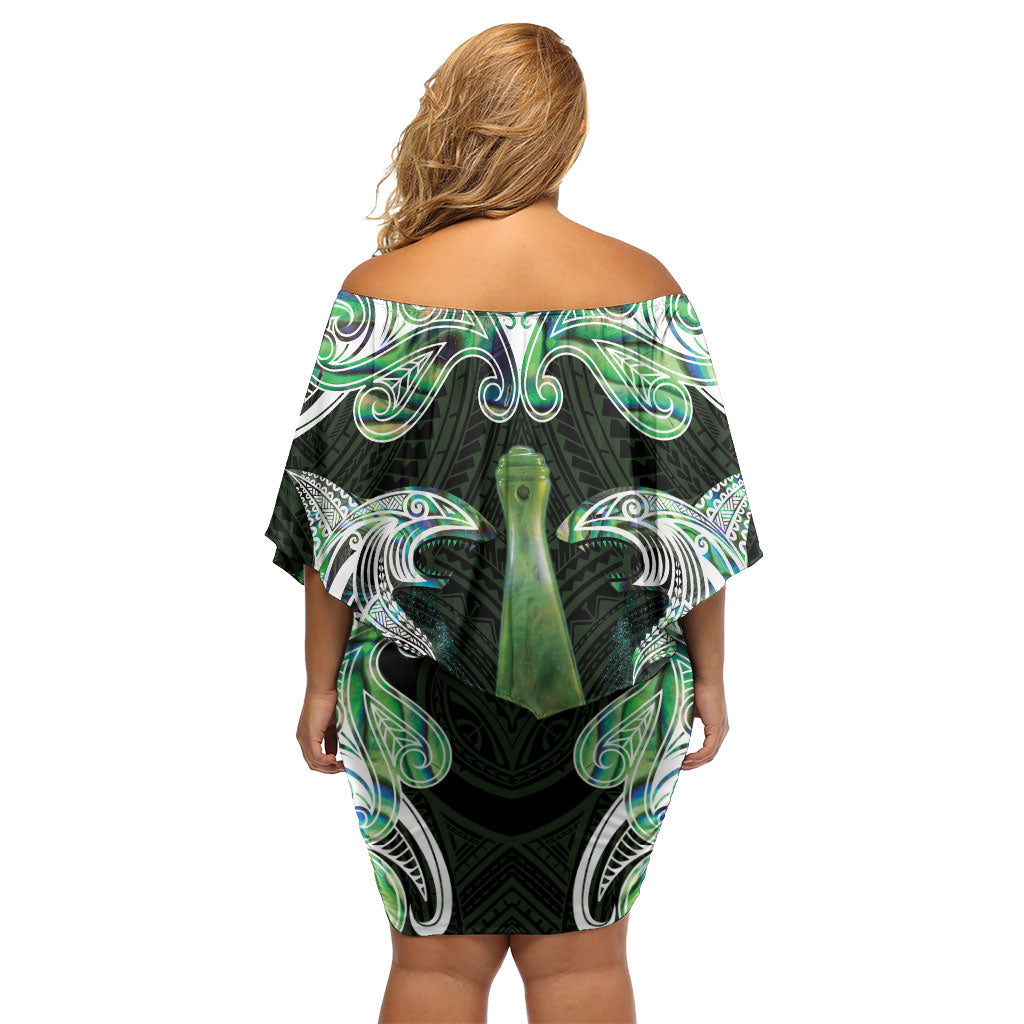 New Zealand Mere Pounamu Weapon Family Matching Off Shoulder Short Dress and Hawaiian Shirt Aotearoa Mango Paua Shell Maori Pattern LT22 - Polynesian Pride