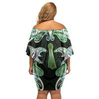 New Zealand Mere Pounamu Weapon Family Matching Off Shoulder Short Dress and Hawaiian Shirt Aotearoa Mango Paua Shell Maori Pattern LT22 - Polynesian Pride