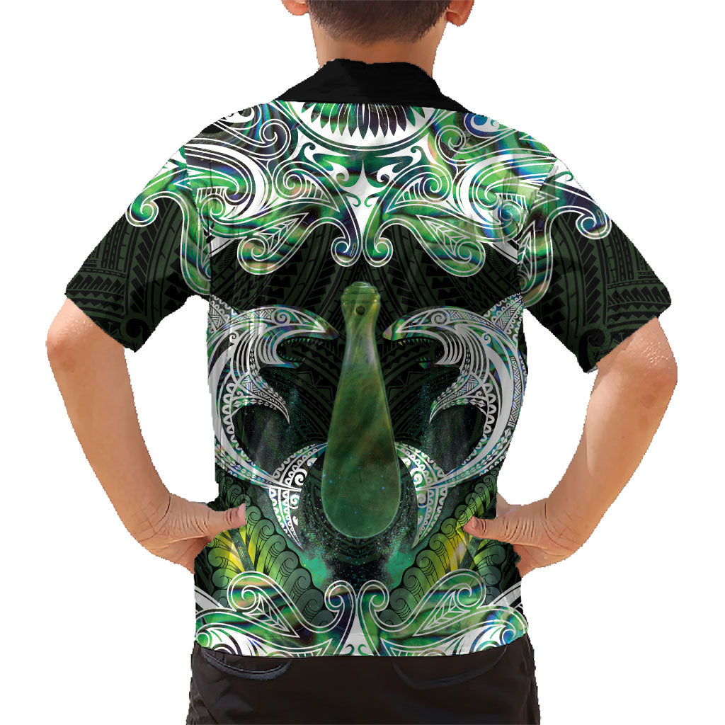 New Zealand Mere Pounamu Weapon Family Matching Short Sleeve Bodycon Dress and Hawaiian Shirt Aotearoa Mango Paua Shell Maori Pattern LT22 - Polynesian Pride