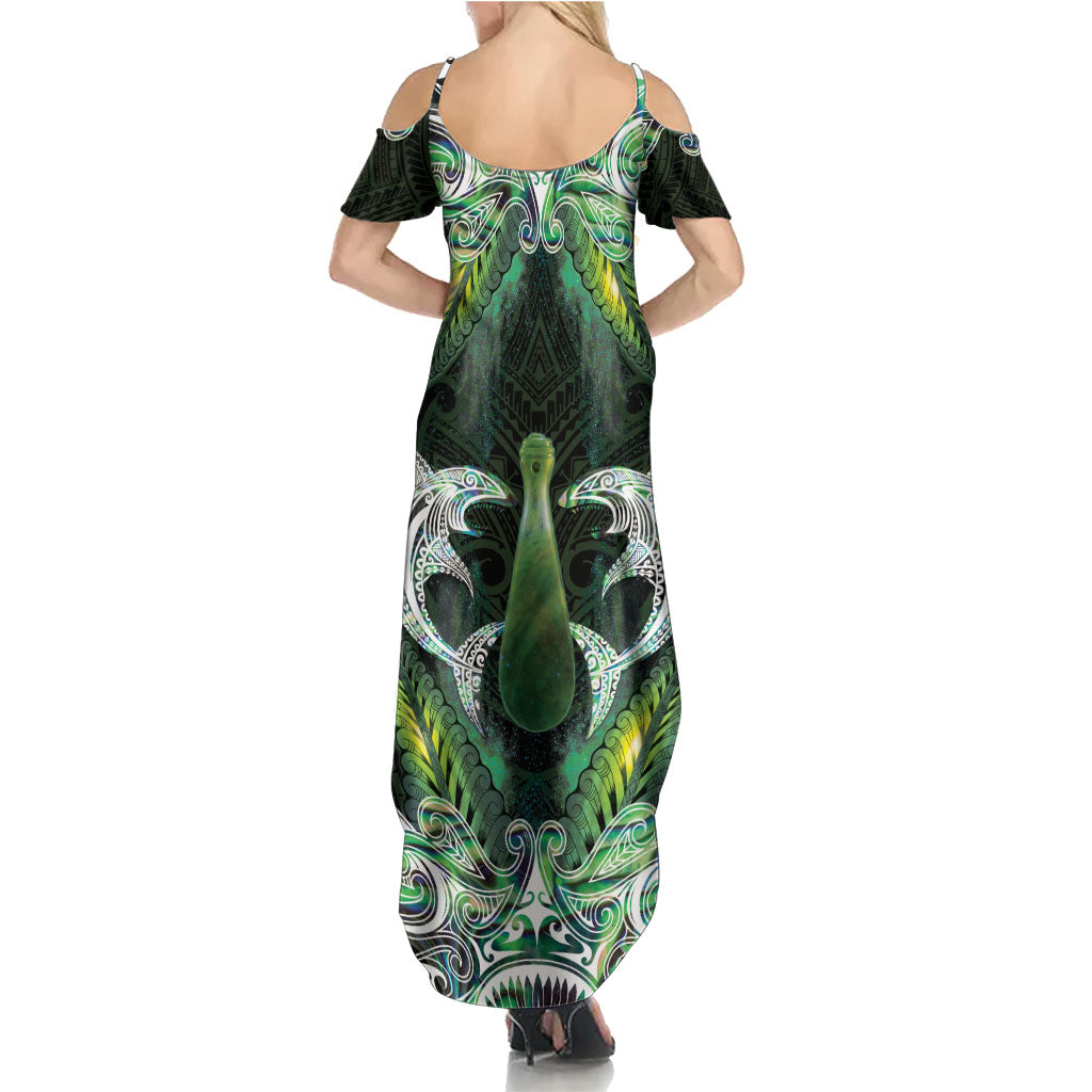 New Zealand Mere Pounamu Weapon Family Matching Summer Maxi Dress and Hawaiian Shirt Aotearoa Mango Paua Shell Maori Pattern LT22 - Polynesian Pride