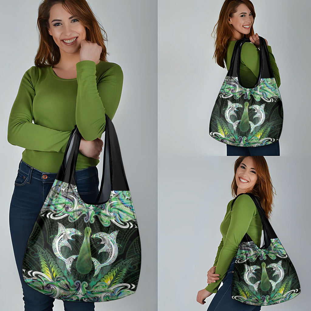 New Zealand Mere Pounamu Weapon Grocery Bag Aotearoa Mango Paua Shell Maori Pattern LT22 - Polynesian Pride