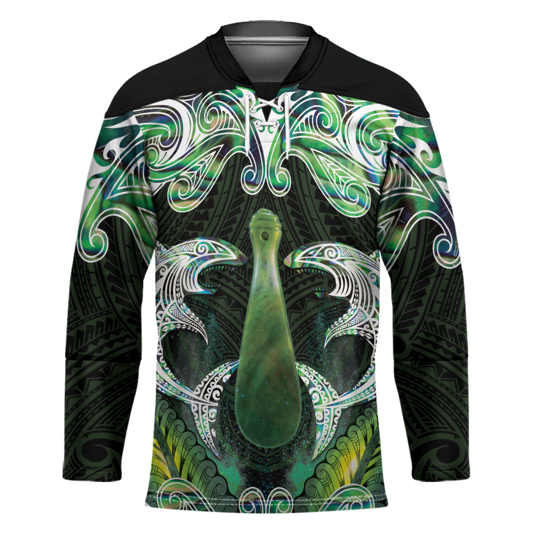 New Zealand Mere Pounamu Weapon Hockey Jersey Aotearoa Mango Paua Shell Maori Pattern LT22 Unisex Green - Polynesian Pride