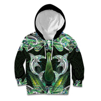 New Zealand Mere Pounamu Weapon Kid Hoodie Aotearoa Mango Paua Shell Maori Pattern LT22 Hoodie Green - Polynesian Pride