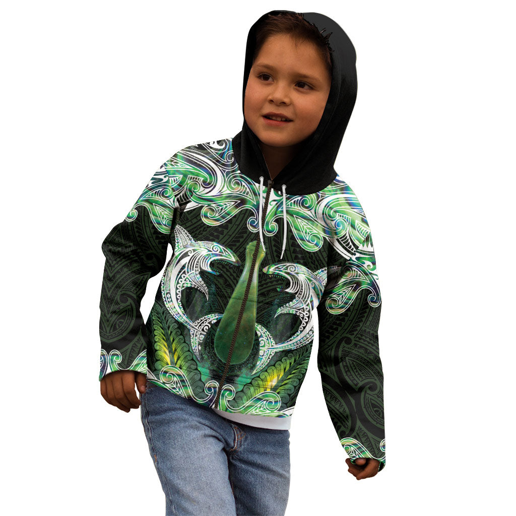 New Zealand Mere Pounamu Weapon Kid Hoodie Aotearoa Mango Paua Shell Maori Pattern LT22 - Polynesian Pride