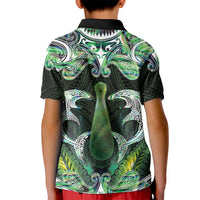 New Zealand Mere Pounamu Weapon Kid Polo Shirt Aotearoa Mango Paua Shell Maori Pattern LT22 - Polynesian Pride