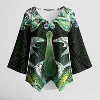New Zealand Mere Pounamu Weapon Kimono Sleeve Blouse Aotearoa Mango Paua Shell Maori Pattern LT22 Female Green - Polynesian Pride