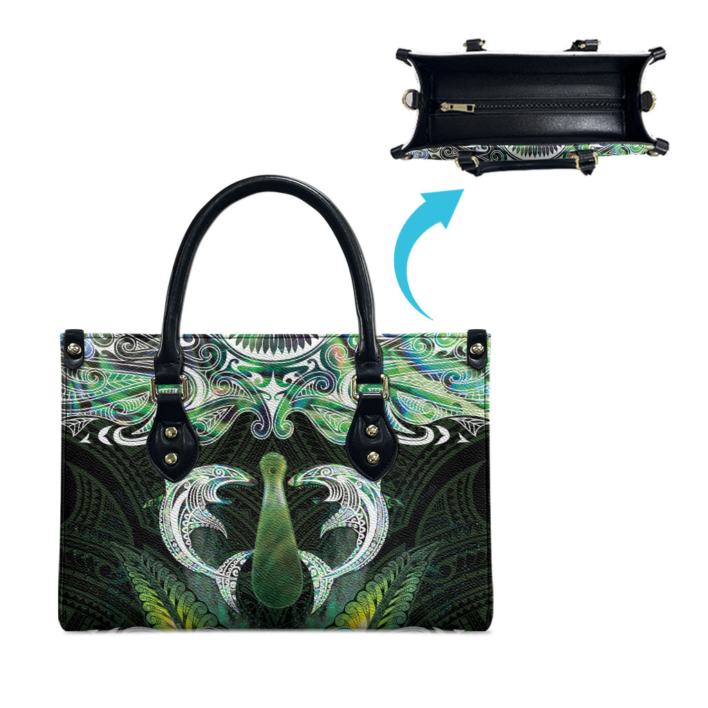 New Zealand Mere Pounamu Weapon Leather Bag Aotearoa Mango Paua Shell Maori Pattern LT22 - Polynesian Pride