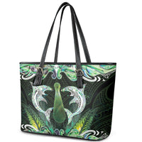 New Zealand Mere Pounamu Weapon Leather Tote Bag Aotearoa Mango Paua Shell Maori Pattern LT22 - Polynesian Pride