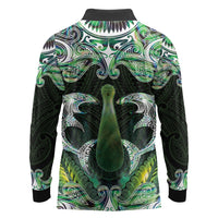 New Zealand Mere Pounamu Weapon Long Sleeve Polo Shirt Aotearoa Mango Paua Shell Maori Pattern LT22 - Polynesian Pride