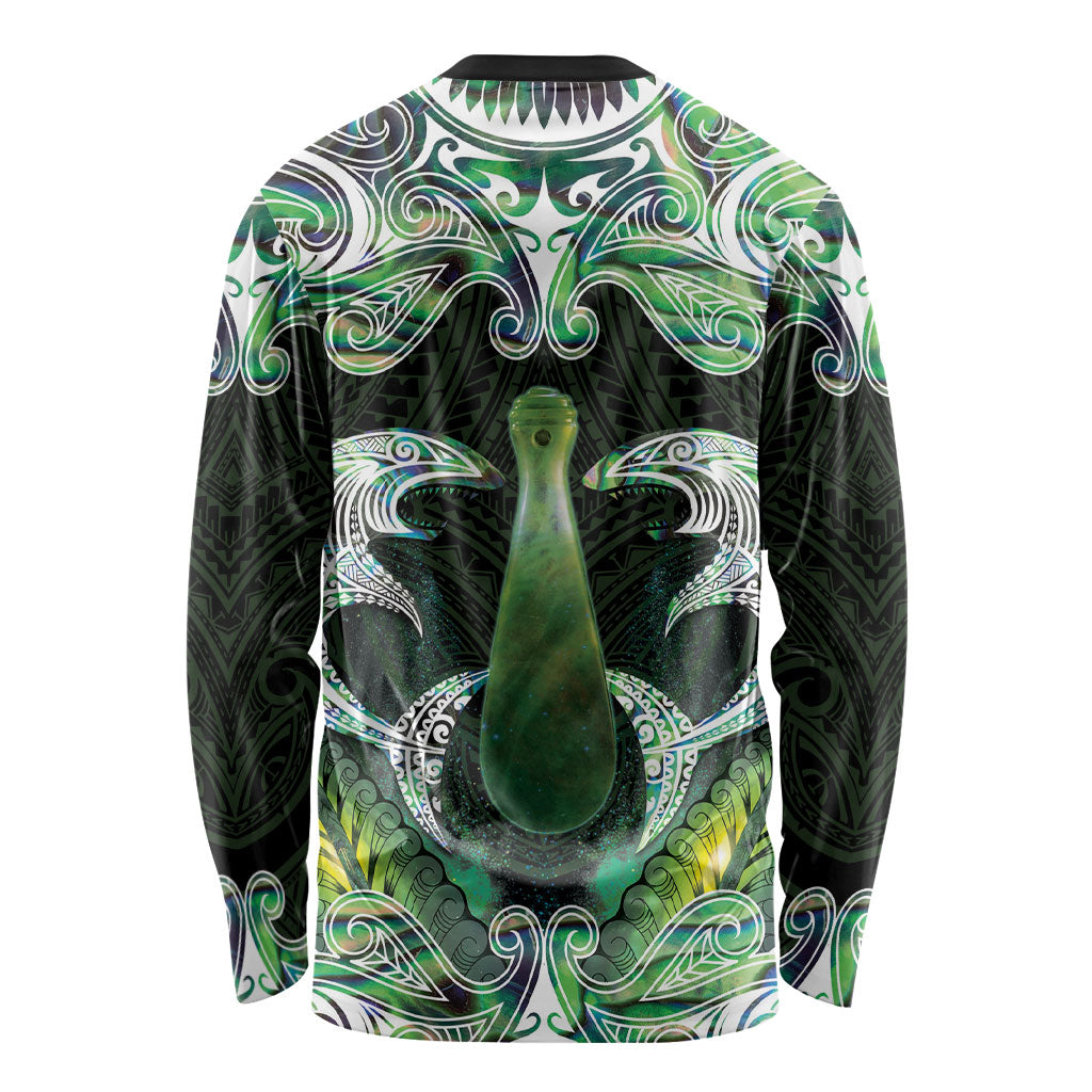 New Zealand Mere Pounamu Weapon Long Sleeve Shirt Aotearoa Mango Paua Shell Maori Pattern LT22 - Polynesian Pride