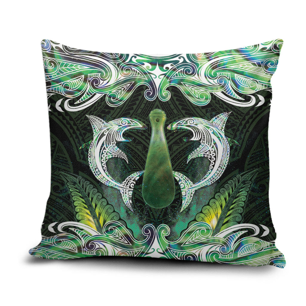 New Zealand Mere Pounamu Weapon Pillow Cover Aotearoa Mango Paua Shell Maori Pattern LT22 Green - Polynesian Pride