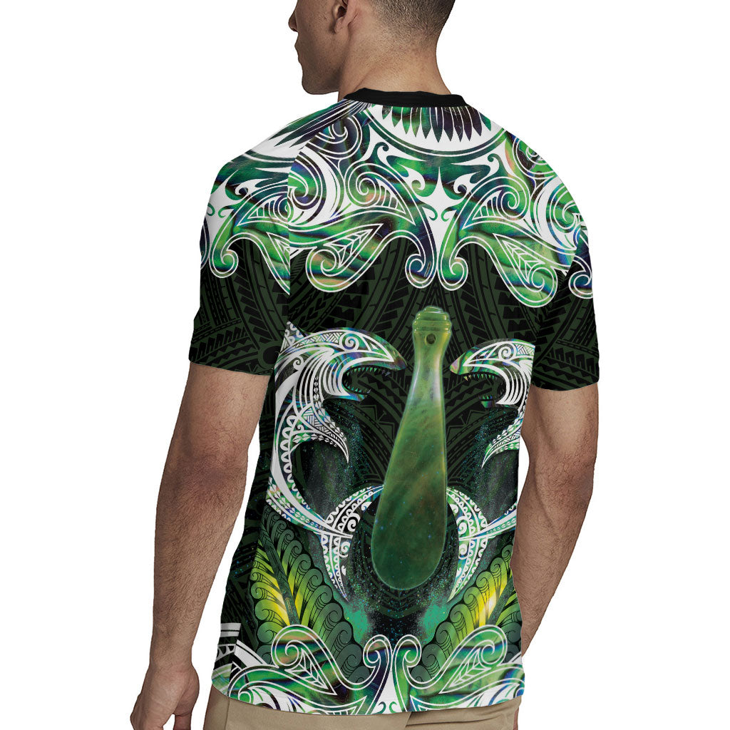 New Zealand Mere Pounamu Weapon Rugby Jersey Aotearoa Mango Paua Shell Maori Pattern LT22 - Polynesian Pride