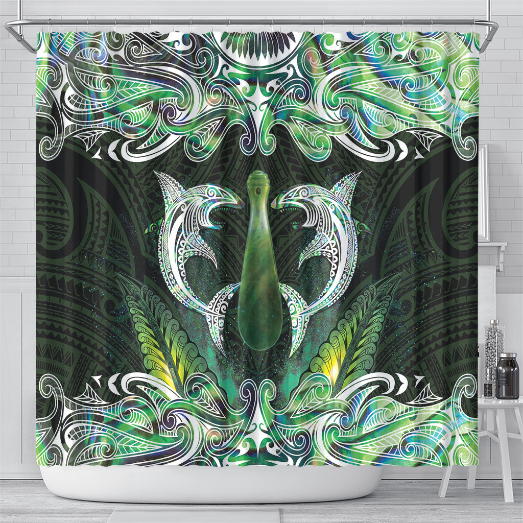 New Zealand Mere Pounamu Weapon Shower Curtain Aotearoa Mango Paua Shell Maori Pattern LT22 - Polynesian Pride
