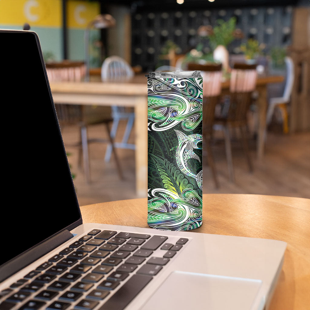 New Zealand Mere Pounamu Weapon Skinny Tumbler Aotearoa Mango Paua Shell Maori Pattern LT22 - Polynesian Pride