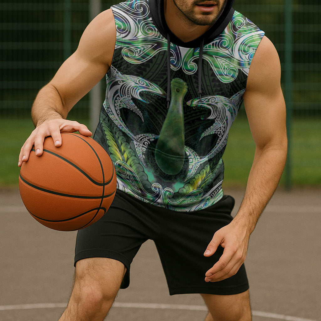 New Zealand Mere Pounamu Weapon Sleeveless Hoodie Aotearoa Mango Paua Shell Maori Pattern LT22 - Polynesian Pride
