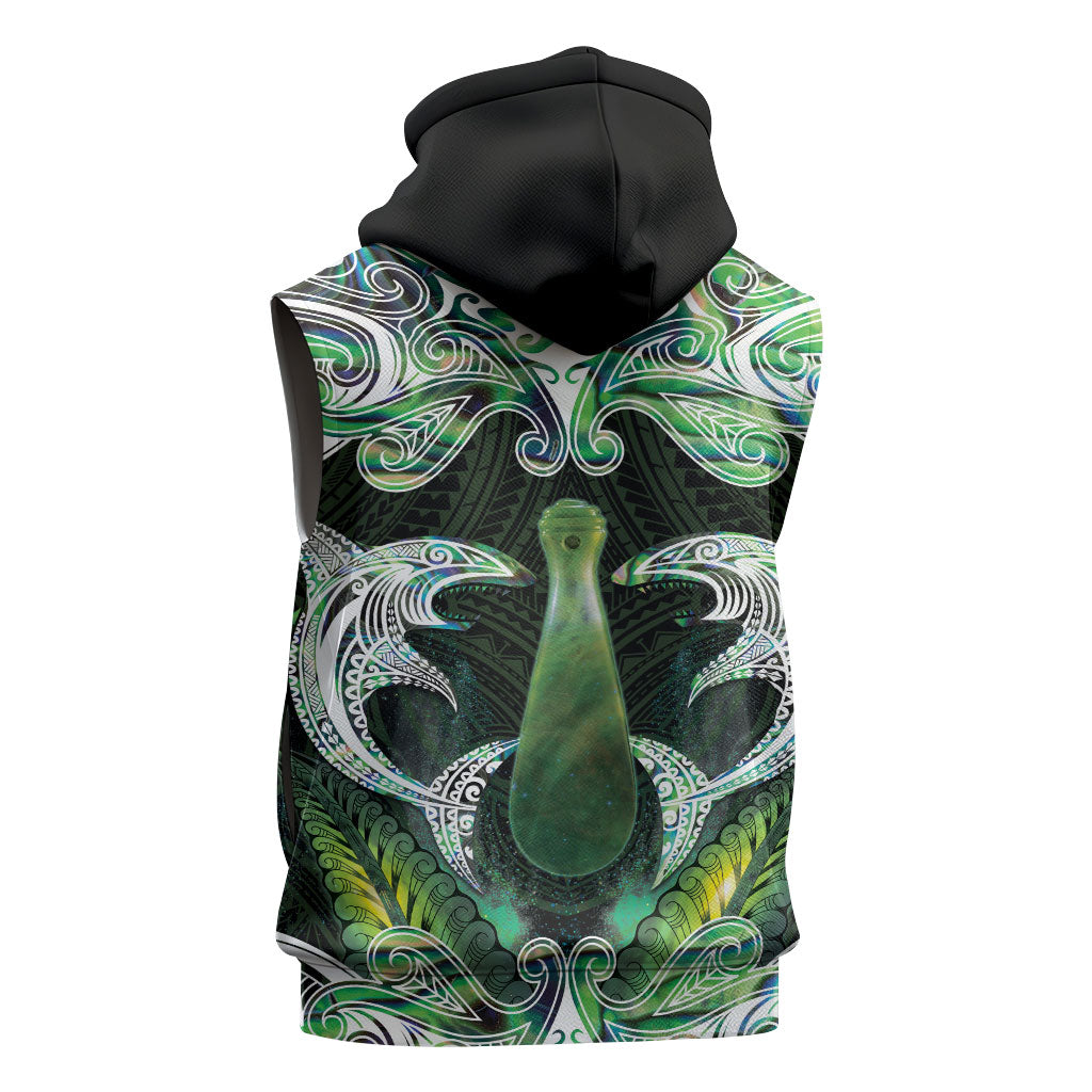 New Zealand Mere Pounamu Weapon Sleeveless Zip Hoodie Aotearoa Mango Paua Shell Maori Pattern LT22 - Polynesian Pride