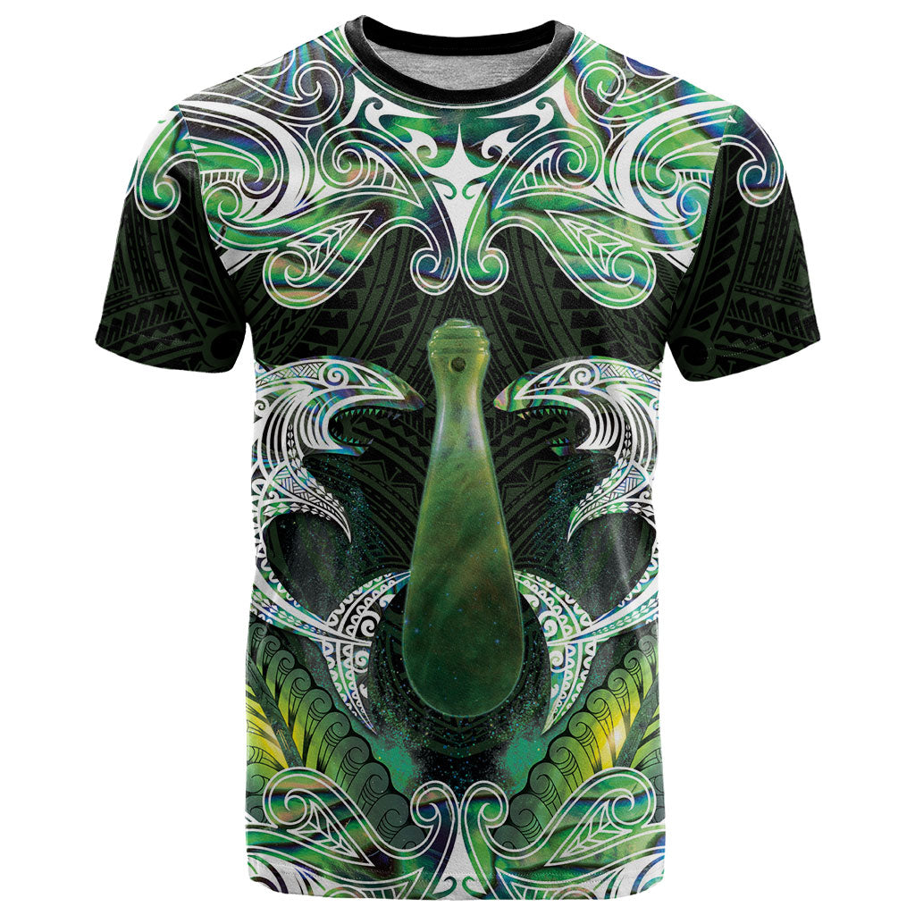 New Zealand Mere Pounamu Weapon T Shirt Aotearoa Mango Paua Shell Maori Pattern LT22 Green - Polynesian Pride