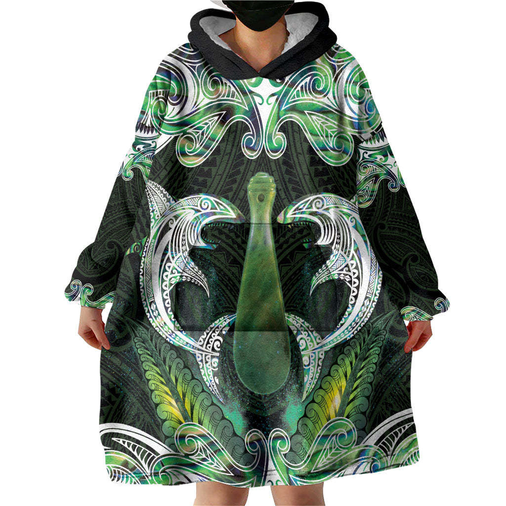 New Zealand Mere Pounamu Weapon Wearable Blanket Hoodie Aotearoa Mango Paua Shell Maori Pattern LT22 - Polynesian Pride